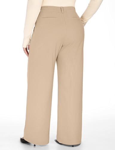 1X-5X Plus Size Wide Leg Dress Pants Women Pull On Stretchy Work Pants