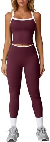 QBGJTD Womens Workout Sets Two Piece Cross Back Tank Top Matching High Waist Leggings Sets Gym Outfits Work Out Clothes
