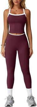 QBGJTD Womens Workout Sets Two Piece Cross Back Tank Top Matching High Waist Leggings Sets Gym Outfits Work Out Clothes