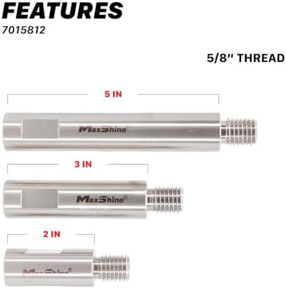Maxshine Universal Stainless Steel Extension Shaft Set & 3" Polishing Kit – 2”, 3” & 5” Polisher Extenders for 5/8” Backing Plates – 8-Piece Rotary Polisher Accessory for Car Polishing & Detailing
