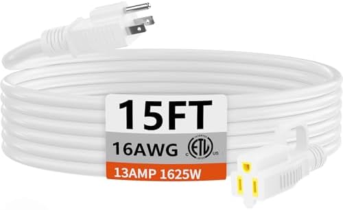 HUANCHAIN Indoor Outdoor White Extension Cord 15 FT Waterproof 16/3 Gauge