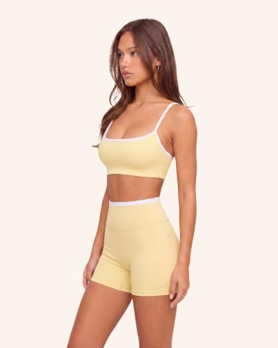 SUUKSESS Women 2 Piece Workout Sets Padded Halter Sports Bras High Waisted Biker Shorts with Pockets