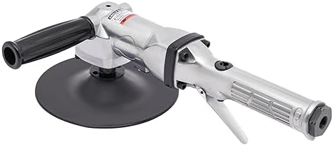 DNYSYSJ 7" Air Angle Sander 4500RPM Pneumatic Polisher, Air SanderM16 Spindle w/Safety Switch & Aux Handle, 4.41lb Lightweight Orbital Sander for Metal/Car/Stone (Silver/Black)