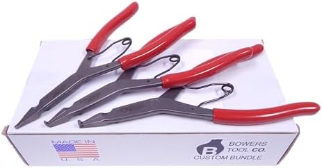 Wilde Lock Ring Plier Set 3pc Straight Right Angle and Thin Bent Curved 9" Length Made In USA G409.NP, G408.NP, and G407.NP Pliers