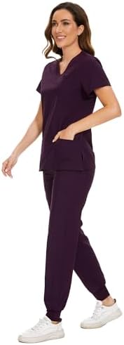 COZYFIT Scrubs for Women Set - Stretch V-Neck & Jogger Pant with 9 Pockets