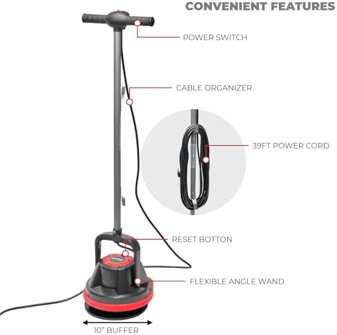 XtremepowerUS 10" Heavy Duty Single Pad Commercial Polisher Orbiter Hard Floor Polisher Cleaner Machine, Wide Cleaning Path Floor Cleaning, 39ft Cord