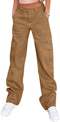 Lepunuo Cargo Pants for Women High Waisted Casual Pants Baggy Stretchy Wide Leg Y2K Streetwear with 6 Pockets