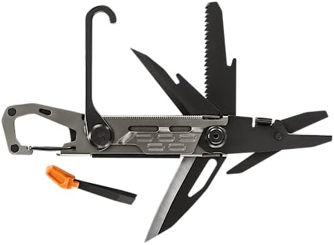 Gerber Gear Stake Out 11-in-1 Multi-tool - 2.2" Plain Edge Blade, Tent Stake Puller, Carabiner Carry - EDC Gear and Equipment - Graphite