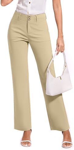 KICZOY Women Dress Pants Stretch Business Straight Leg with Pockets Wear to Work Casual 2026 Suitpants
