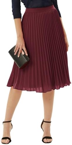 GRACE KARIN Pleated Midi Skirt for Women Chiffon A-Line Outfits
