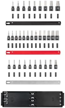 TEKTON 3/8 Inch Drive Impact Bit Socket Set, 32-Piece | SIB91202 | (5/32 - 9/16 in., 4 - 14 mm, T20 - T60), Socket Rail