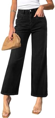Sidefeel Women's Straight Leg Jeans High Waisted Stretchy Jeans Zimbaplatinum Wide Leg Ankle Denim Pants with Pockets