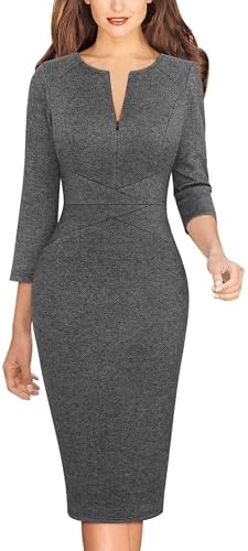 VFSHOW Womens Work Business Office Zipper Up Slim Bodycon Sheath Dress