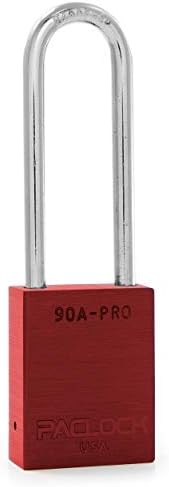 PACLOCK's 90A-PRO Padlock, 1/4" Diameter Hard. Steel Shackle, 3" Tall, High Performance 7-Pin Cylinder w/ 1 Key, Keyed Differently, Red