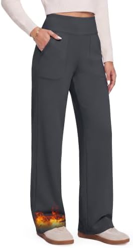 GAYHAY Fleece Lined Wide Leg Pants for Women, High-Waisted with Pockets