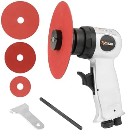 Hoteche 5" Air High-Speed Sander, 18000RPM Pneumatic Rotary Sander with 4", 5", 6" Sanding Discs, Polished Aluminum Body, Silver, Color Box Packaging