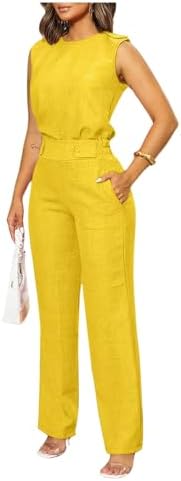 Floerns Women's 2 Piece Sets Dressy Outfits Bussiness casual Crew Neck Sleeveless Blouse and Elegant Pants Set