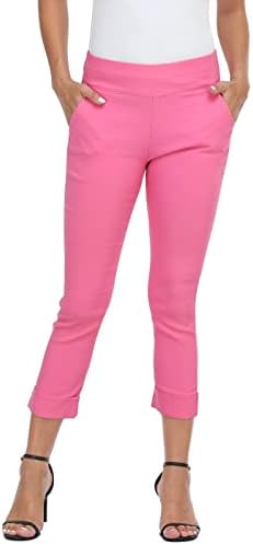 HDE Pull On Capri Pant for Women w/Pockets Elastic Waist Cropped Work Pant