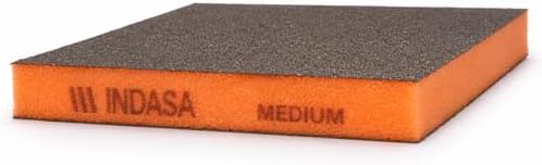 Indasa Rhyno Double Sided Sanding Sponge Pads – Aluminum Oxide, 4.75" x 3.75" x 1/2" – Flexible Foam Sanding Block (100 Pack) (Orange – Medium (120–220 Grit))