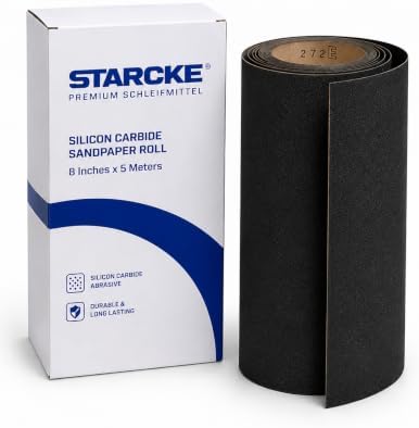 8 Inch x 5 Meters Starcke Sandpaper Rolls - 12 Grit Silicon Carbide Sand Paper Rolls, Heavy Duty Roll Sandpaper Sheets for Wood, Stone, Concrete and Plastics, Auto Sandpapers, Wood Floor Sanders