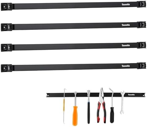 24" Magnetic Tool Holder Strip, 4 Pieces Black Metal Tool Organizer Rack with Stainless Steel Surface, Magnet Bar for Garage Workshop, Easy To Install with Mounting Screws