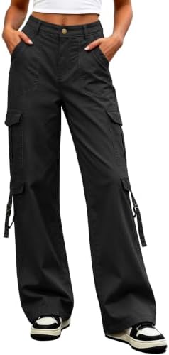 Eddoyee Cargo Pants for Women Elastic High Waisted Wide Leg Hiking Pants