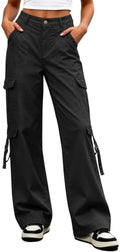 Eddoyee Cargo Pants for Women Elastic High Waisted Wide Leg Hiking Pants