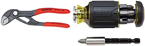 KNIPEX Tools - Cobra Water Pump Pliers (8701125), 5-Inch,Red and Silver & Klein Tools 32308 Multi-bit Stubby Screwdriver, Impact Rated 8-in-1 Adjustable Magnetic Tool with Phillips