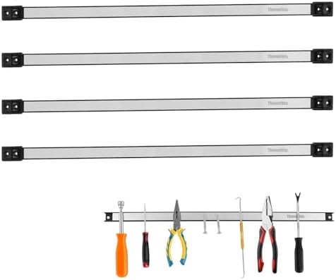 24" Magnetic Tool Holder Strip, 4 Pieces Silver Metal Tool Organizer Rack with Stainless Steel Surface, Magnet Bar for Garage Workshop, Easy To Install with Mounting Screws