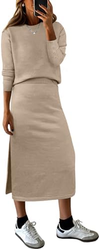 ANRABESS Women 2 Piece Striped Sweater Skirt Set