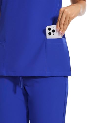 COZYFIT Scrubs for Women Set - Stretch V-Neck & Jogger Pant with 9 Pockets