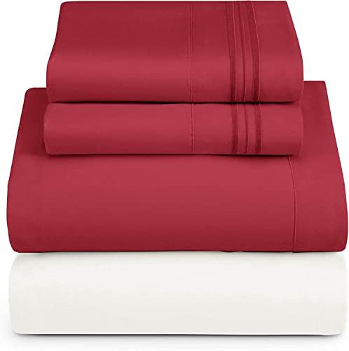 Nestl King Sheets Set - 4 Piece King Size Bed Sheets, Extra Soft, Double Brushed Bedding for King Size, 2 Tone White/Burgundy Set, White Fitted Sheet, Burgundy Flat Sheet, Burgundy Pillow Case