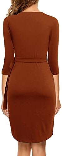 Berydress Women's 3/4 Sleeve V Neck Casual Party Work Faux Black Wrap Dress