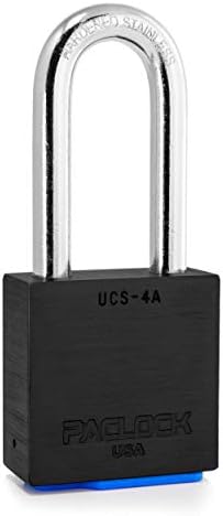 PACLOCK's 4-Series Padlock, Standard Rekeyable (SR), 7/16" Diameter Hard. Stainless Steel Shackle, 2-1/2" Tall, Keyed Differently w/ 2 Keys, Black Anodized Aluminum