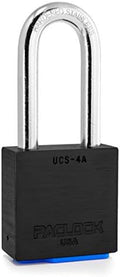PACLOCK's 4-Series Padlock, Standard Rekeyable (SR), 7/16" Diameter Hard. Stainless Steel Shackle, 2-1/2" Tall, Keyed Differently w/ 2 Keys, Black Anodized Aluminum