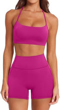 SUUKSESS Women 2 Piece Workout Sets Padded Halter Sports Bras High Waisted Biker Shorts with Pockets