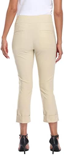 HDE Pull On Capri Pant for Women w/Pockets Elastic Waist Cropped Work Pant