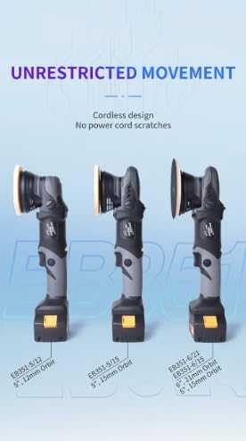 ShineMate EB351-6/21 Cordless DA Polisher Machine Only | 21 Millimeter Orbit for Fast Correction | 148 Millimeter Plate for 6 Inch Pads | 18 Volt Battery Platform for Mobility | 6 Inches