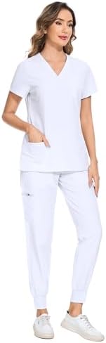 COZYFIT Scrubs for Women Set - Stretch V-Neck & Jogger Pant with 9 Pockets