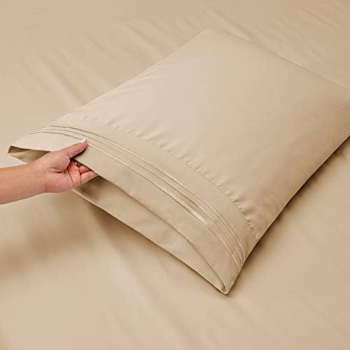Hearth & Harbor Twin XL Size Sheets - 3 Piece Bed Sheet Set, Hotel Luxury Double Brushed Bed Sheets - Extra Soft Bedding Sheets & Pillowcases, Twin XL, Beige