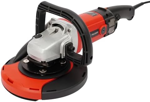 7 Inch Concrete Grinder Wet Polisher with 6 Variable Speeds, Concrete Surface Planer with Dust Extraction Angle Grinder Kit with Auxiliary Handles, Protective Guard, Diamond Grinding Wheel (Red)