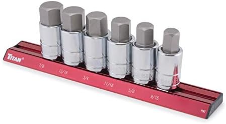 Titan 16130 6-Piece 1/2-Inch Drive SAE Hex Bit Socket Set, Magnetic Socket Organizer with Laser-Etched Size Markings