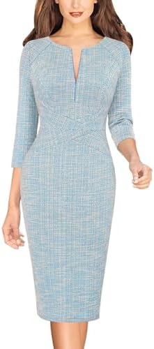 VFSHOW Womens Work Business Office Zipper Up Slim Bodycon Sheath Dress