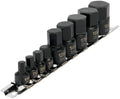 Performance Tool W38964 9-Piece Impact Metric Hex Bit Socket Set | Stubby design is 40% shorter for confined spaces. Heavy duty CrMo steel. Includes storage rail