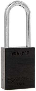 PACLOCK's 90A-PRO Padlock, 1/4" Diameter Hard. Steel Shackle, 2" Tall, High Performance 7-Pin Cylinder w/ 1 Key, Keyed Differently, Black