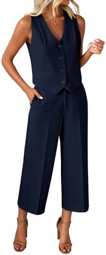 luvamia Vest Pant Suits for Women Dressy Wide Leg 2 Piece Sets Work Outfits