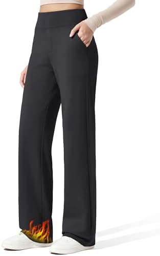 G4Free EverGoing Fleece Lined Wide Leg Pants for Women Dressy Work Casual