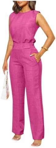 Floerns Women's 2 Piece Sets Dressy Outfits Bussiness casual Crew Neck Sleeveless Blouse and Elegant Pants Set