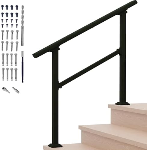 Hand Rails for Outdoor Steps，Stair Handrail & Indoor Stair Railing Kit，Railings for Outdoor Steps for Fence & Outdoor Steps (1, Black-Straight, 3 Step)