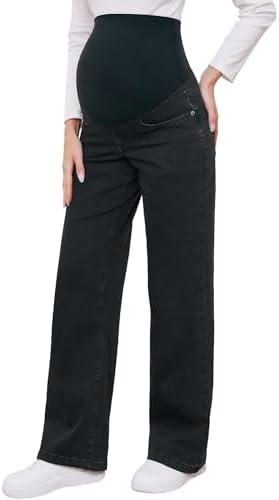 fitglam Women's Maternity Jeans Straight Leg Relaxed Fit Over Belly Pregnancy Denim Work Pants Maternity Clothes with Pockets